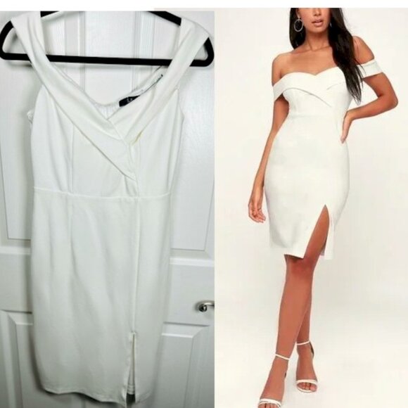 Lulus Classic Glam White Off-the-Shoulder Bodycon Dress Size Medium NWOT - Picture 1 of 10